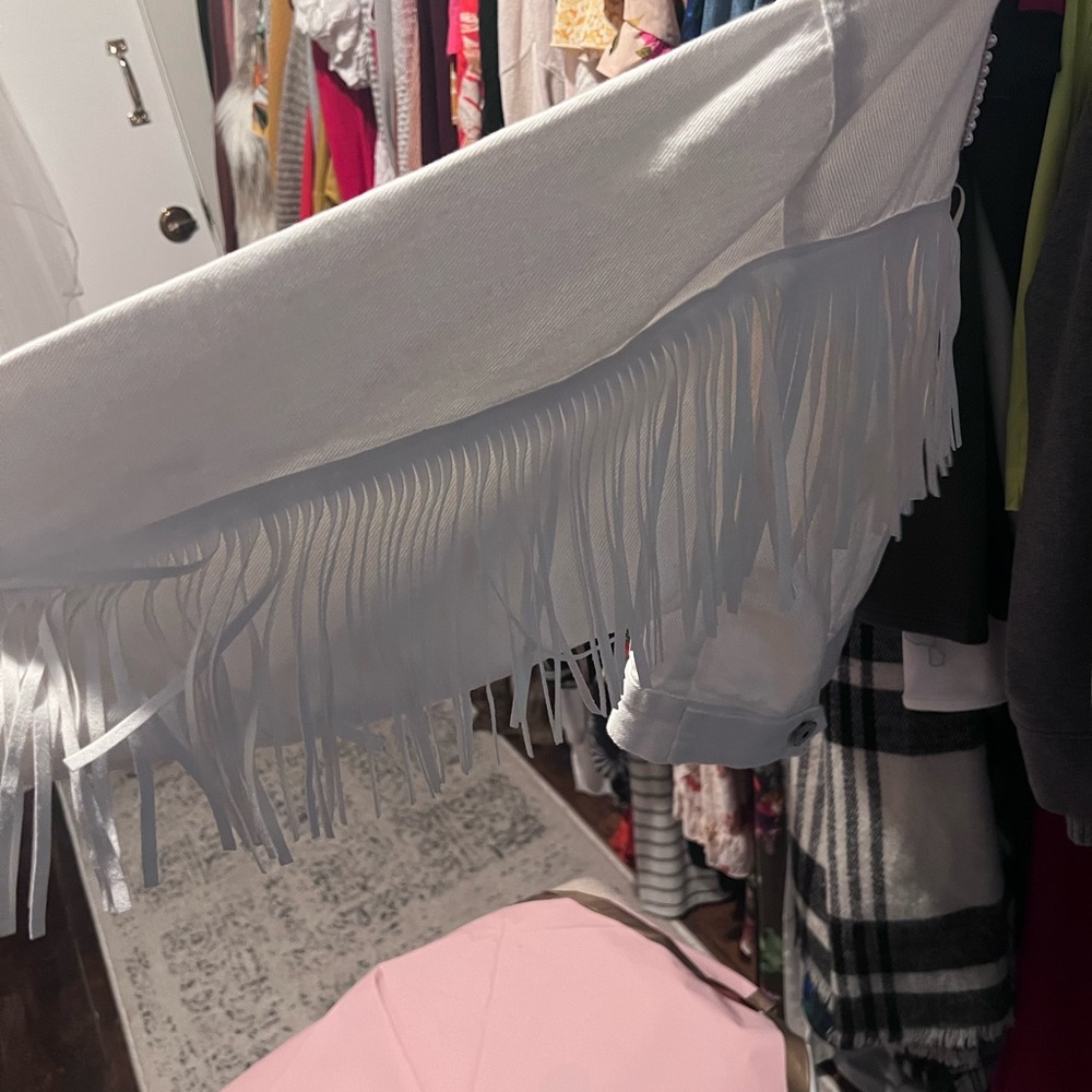 Mrs Hamrick cropped white jean jacket